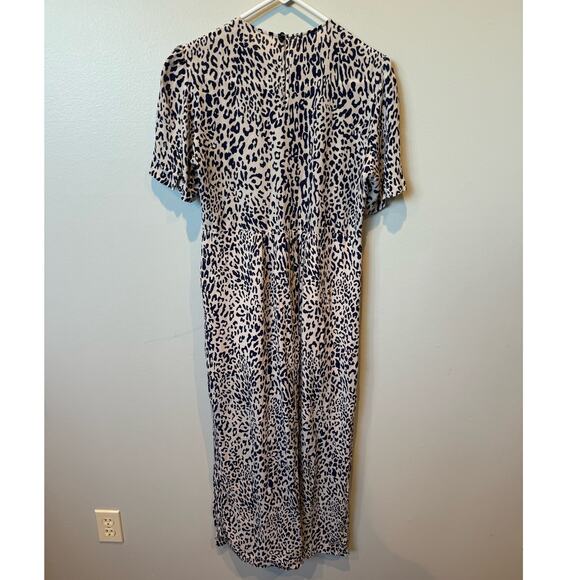Baum Und Pferdgarten Adamaris Leopard Smocked Silk Midi Dress Blue Sz 40 US 8/10 - Picture 1 of 9